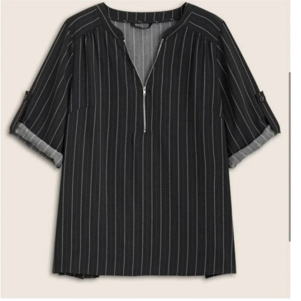 4X 26 Plus Size BloomChic Striped Zip Front Tab Sleeve Blouse Top Blouse - Picture 3 of 5